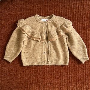 Zara Ruffle Pointelle Cardigan Sweater